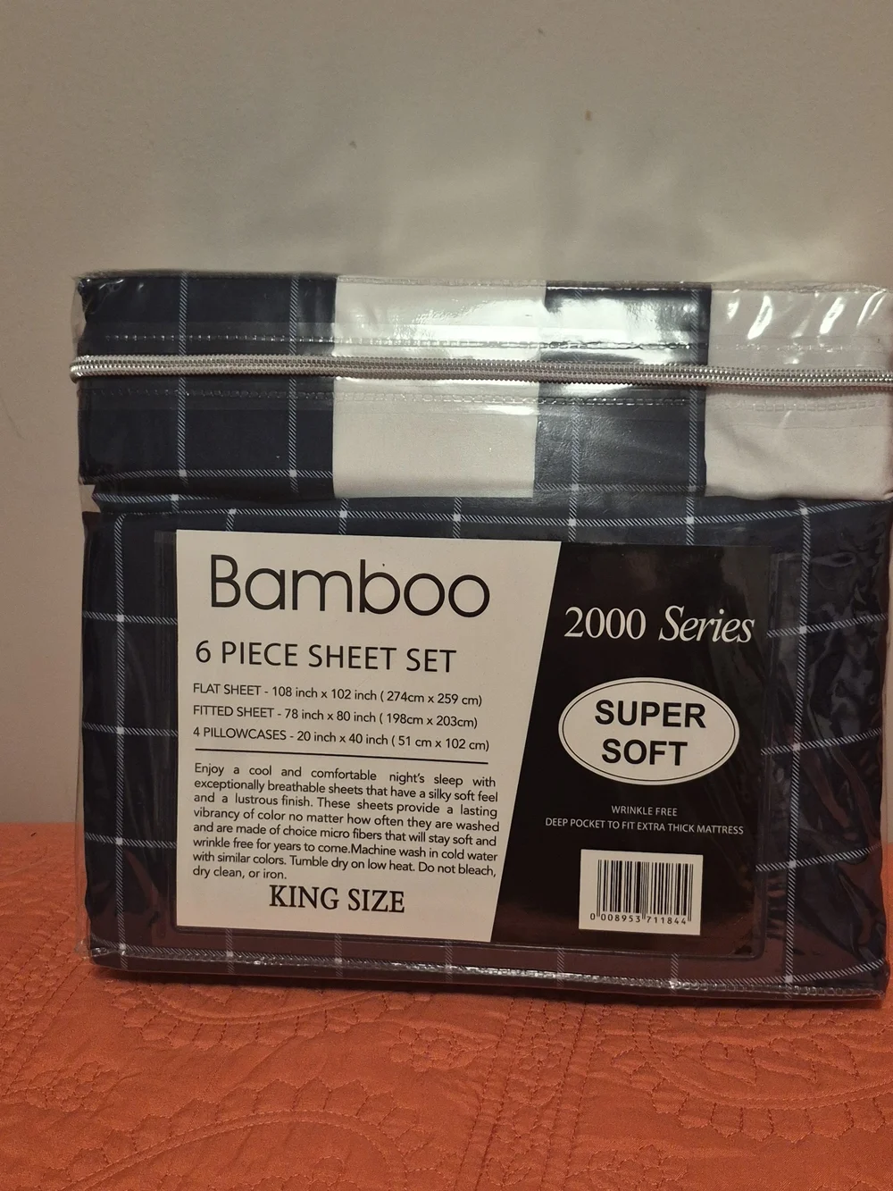 BAMBOO Black and White Plaid King Sheet Set